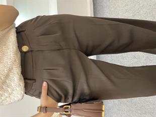 Perry Marka Kahve Renk Arka Beli Lastikli Gold Düğmeli Palazzo Pantolon