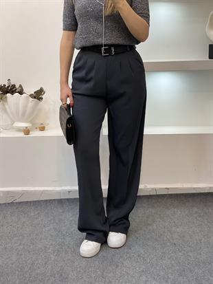 Perry Marka Koyu Gri Renk Arka Beli Lastikli Gold Düğmeli Palazzo Pantolon