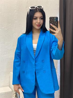 Perry Marka Mavi Ceket Palazzo Pantolon Takım