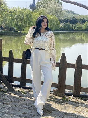 Perry Marka Premium Tok Dokulu Beyaz Palazzo Pantolon 