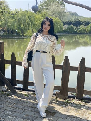 Perry Marka Premium Tok Dokulu Beyaz Palazzo Pantolon 