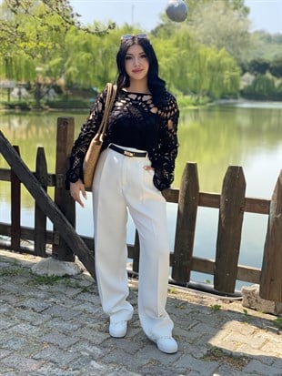 Perry Marka Premium Tok Dokulu Beyaz Palazzo Pantolon 