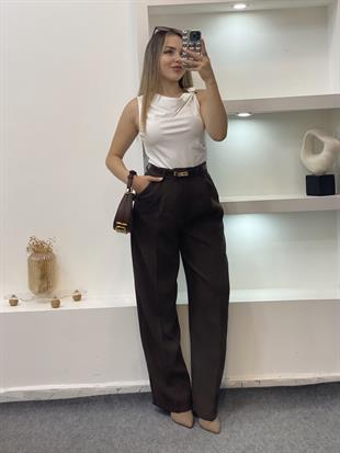 Perry Marka Premium Tok Dokulu Kahve Palazzo Pantolon