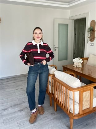 Premium Kahve Çizgili Polo Yaka Elit Triko