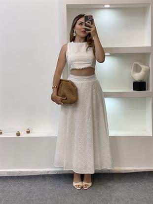 Premium Kalite Beyaz Kloş Etek Fisto Takım