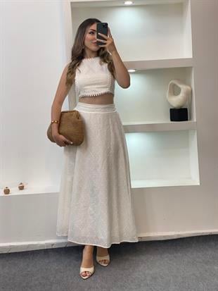 Premium Kalite Beyaz Kloş Etek Fisto Takım