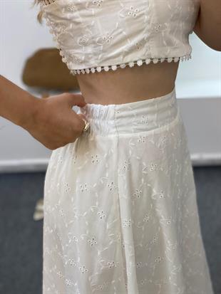 Premium Kalite Beyaz Kloş Etek Fisto Takım