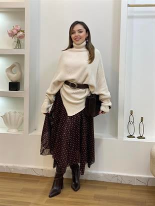 Puantiyeli Sim Şeritli Asimetrik Kesim Etek