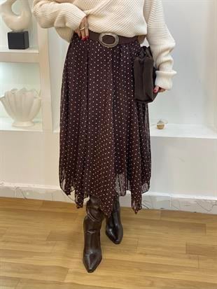 Puantiyeli Sim Şeritli Asimetrik Kesim Etek