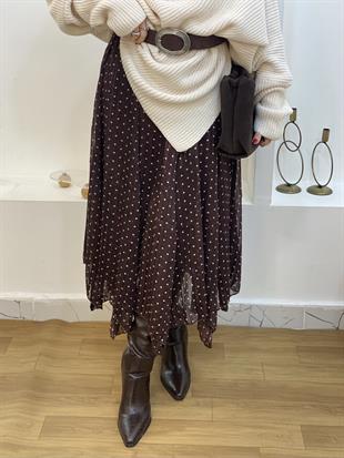 Puantiyeli Sim Şeritli Asimetrik Kesim Etek