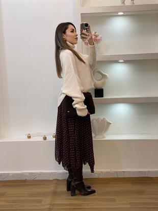 Puantiyeli Sim Şeritli Asimetrik Kesim Etek