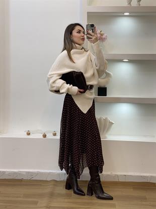 Puantiyeli Sim Şeritli Asimetrik Kesim Etek