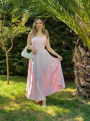 Pudra Pembe Likralı Kuşaklı Scuba Elbise