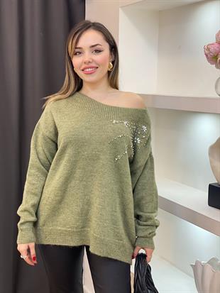 Q Marka Açık Yeşil Taş Detaylı Kazak