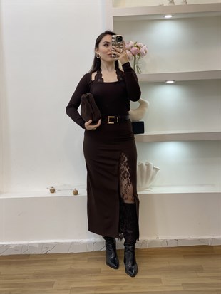 Q Marka Dantel Detaylı Kahve Bluz 