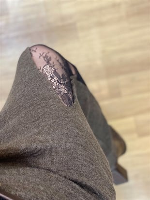 Q Marka Kahve Dantel Detaylı Triko Etek