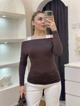 Q Marka Kahve İç Atlet Detaylı Bluz