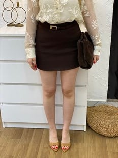 Q Marka Kahve Kemerli Premium Kalite Şort Etek