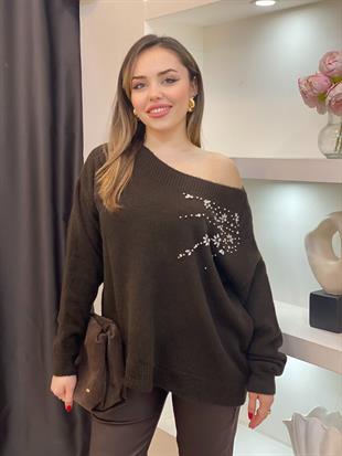 Q Marka Kahve Taş Detaylı Kazak