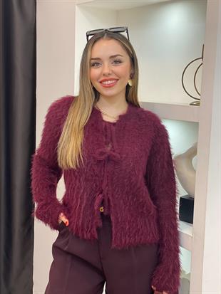Q Marka Lüx Kalite Bordo Yumoş Dokulu Hırka 