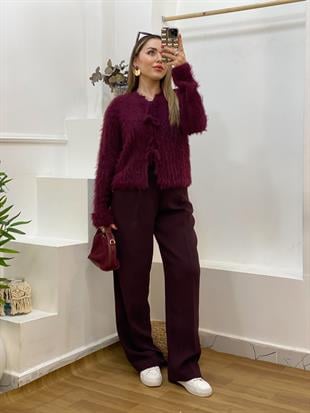 Q Marka Lüx Kalite Bordo Yumoş Dokulu Hırka 