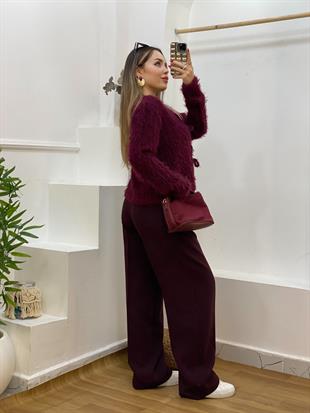 Q Marka Lüx Kalite Bordo Yumoş Dokulu Hırka 