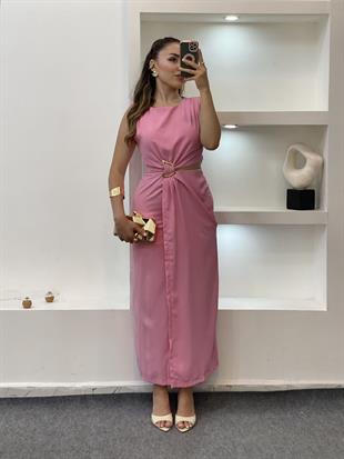 Q Marka Pembe Beli Mini Dekolteli Elbise