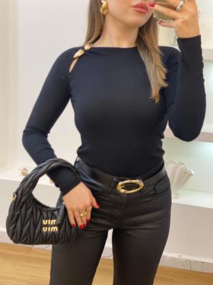 Q Marka Siyah Yaka Gold Aksesuarlı 