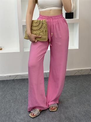 Quzu Marka Pembe Renk Premium Kalite Beli Lastikli Palazzo Pantolon 