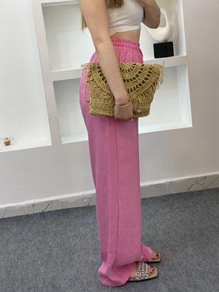 Quzu Marka Pembe Renk Premium Kalite Beli Lastikli Palazzo Pantolon 