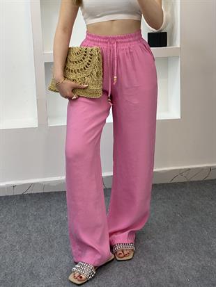 Quzu Marka Pembe Renk Premium Kalite Beli Lastikli Palazzo Pantolon 
