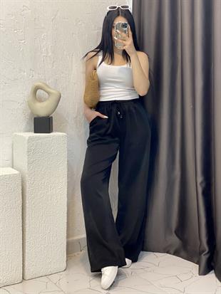 Quzu Marka Siyah Yüksek Bel Beli Lastikli Palazzo Pantolon 