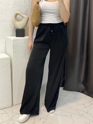 Quzu Marka Siyah Yüksek Bel Beli Lastikli Palazzo Pantolon 