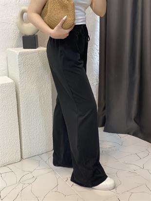 Quzu Marka Siyah Yüksek Bel Beli Lastikli Palazzo Pantolon 