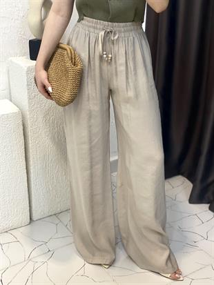 Quzu Marka Taş Renk Premium Kalite Beli Lastikli Palazzo Pantolon 