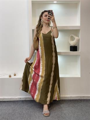 Renkli İp Askılı Elbise