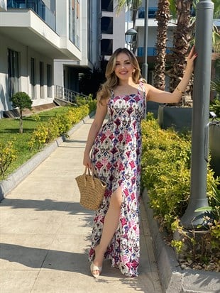 Renkli Omuz Bağlamalı Model Gipeli Elbise