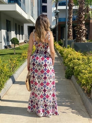 Renkli Omuz Bağlamalı Model Gipeli Elbise