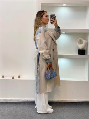 Robin Marka Jean Detaylı Premium Kalite  Maxi Boy Trenç