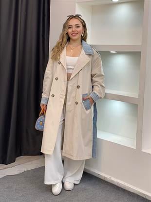 Robin Marka Jean Detaylı Premium Kalite  Maxi Boy Trenç