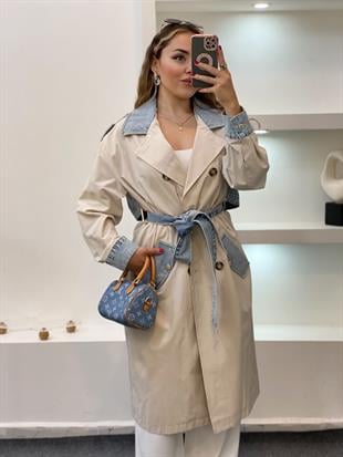 Robin Marka Jean Detaylı Premium Kalite  Maxi Boy Trenç