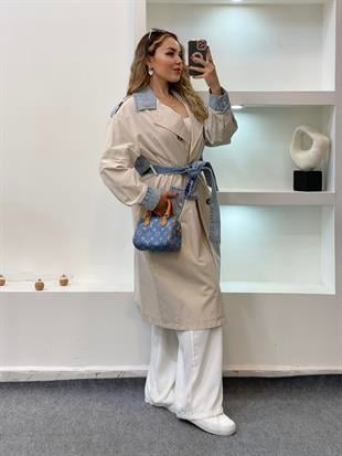 Robin Marka Jean Detaylı Premium Kalite  Maxi Boy Trenç