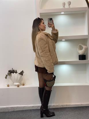 Robin Marka Kruvaze Yaka Camel Kürk Mont