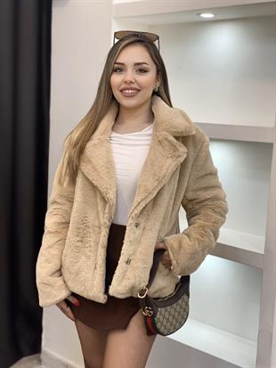 Robin Marka Kruvaze Yaka Camel Kürk Mont