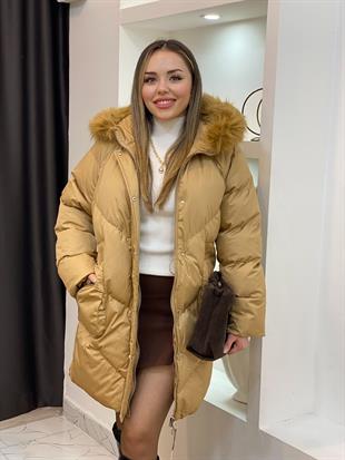 Robin Marka Lüx Kalite Kürk Kapşonlu Mont