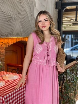 Robin Marka Lüx Kalite Pembe Yelek Elbise Takım