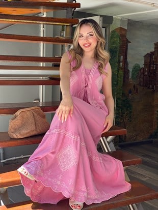 Robin Marka Lüx Kalite Pembe Yelek Elbise Takım