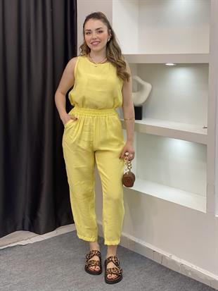 Sarı Bluz Pantolon Tensel Takım