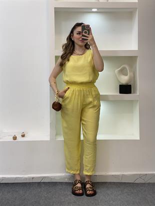 Sarı Bluz Pantolon Tensel Takım