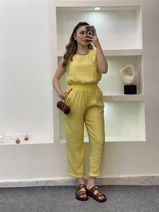 Sarı Bluz Pantolon Tensel Takım